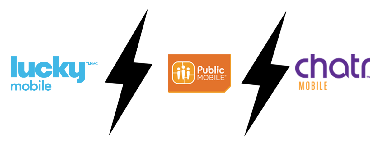 Logos de Lucky Mobile vs Public Mobile vs Chatr